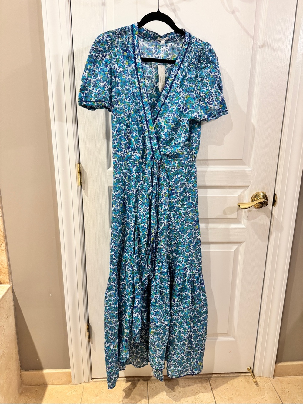 Poupette St. Barth Teal and Blue Floral Wrap Maxi Dress